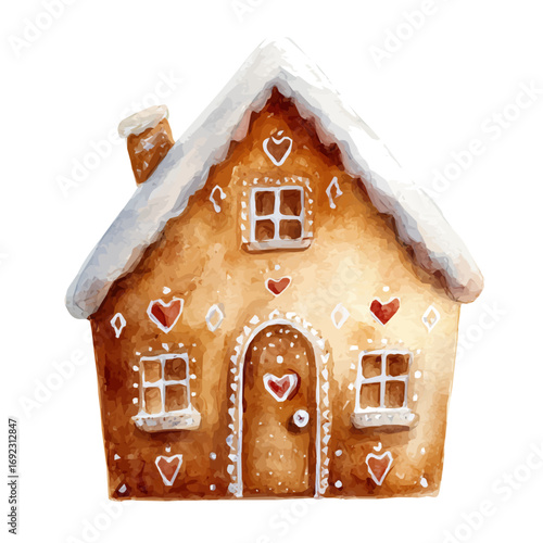 2D design Vector illustration, My Watercolor, hand-painted, simple, gingerbread house painting illustration isolated on a white background, EPS format design. vector design	