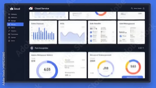 Modern cloud service dashboard displaying analytics, user statistics, and performance metrics