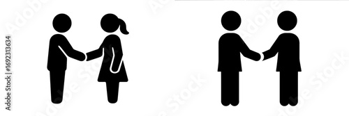 Collection of handshake icons showing stick figure people shaking hands to represent a business agreement or partnership