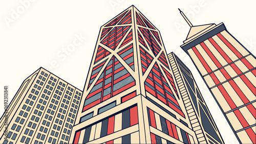 Illustration of city skyline with skyscrapers and buildings urban landscape architecture design concept