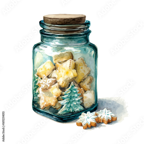 An EPS painting design, Vector illustration set, My Watercolor illustration, jar of Christmas cookies painting isolated on a white background