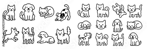 Wallpaper Mural Collection of cute cat and dog characters in various poses, simple black and white line art sticker set for pets and animals Torontodigital.ca