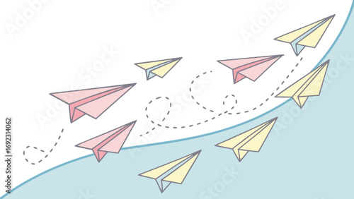 Paper airplane vector illustration for travel blog or startup business concept with leadership and success