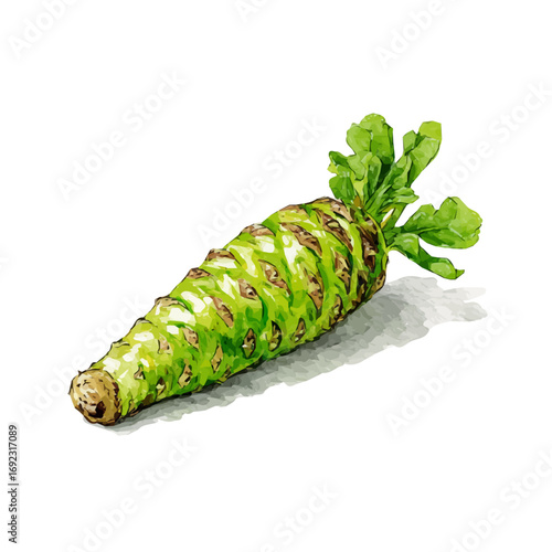 Mine Watercolor, hand-painted wasabi root painting illustration, vector illustration, AI painting design, and EPS format design. vector illustration, isolated on a white background