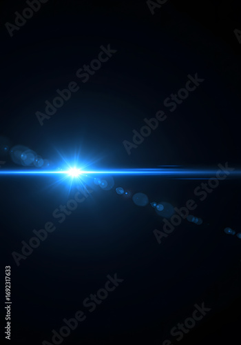 Bright Blue Light Flare and Lens Flare Effect on a Black Background - Abstract Digital Art, Glowing Energy