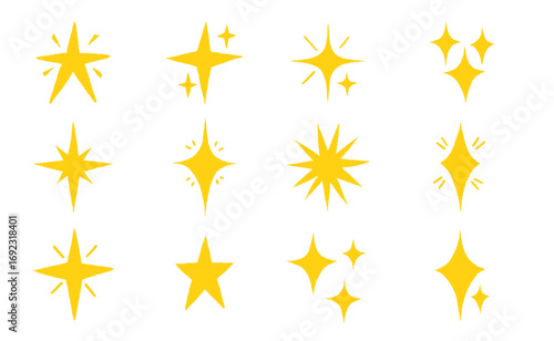 Crayon star illustrations with pastel chalk texture and brush lines. Hand drawn colorful shapes bring a playful sparkle for school projects