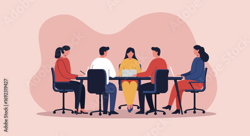 Diverse team collaborating in a modern office meeting, discussing strategies and ideas. Represents teamwork, professional development, and business productivity.