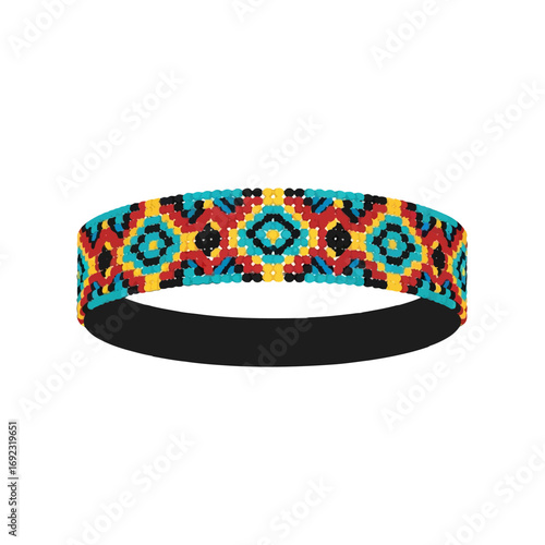 Vibrant headband with colorful geometric pattern on white background