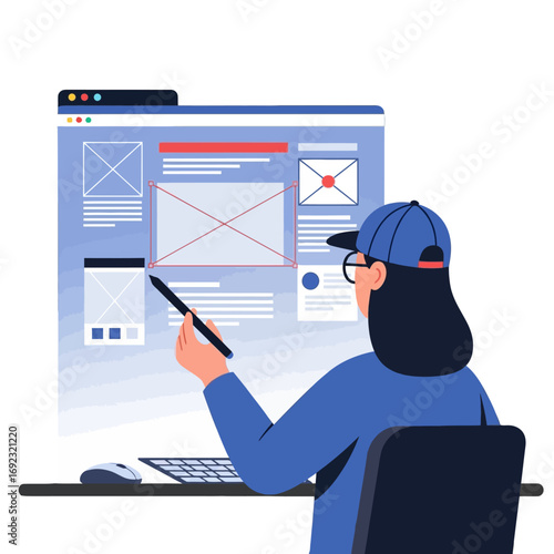 Illustration of a person creating an email template on a computer with a stylus