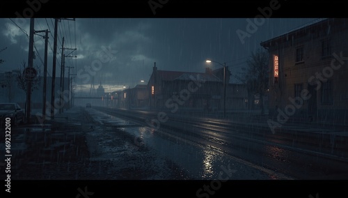Winter Night City Street, Autumn Season, Rainy, Rainfall, Raindrop, using generative ai