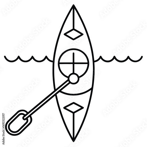 Kayak on Water A Simple Line Art Illustration Depicting Outdoor Recreation and Adventure