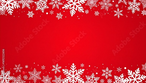 Elegant Christmas background featuring white snowflakes falling on a red gradient backdrop. Perfect for holiday greeting cards, invitations, seasonal banners, and festive decoration designs.