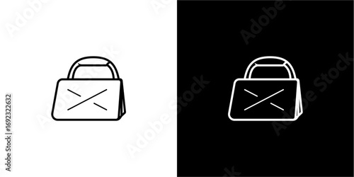 Simple line art handbag icon, displayed on both white and black backgrounds.