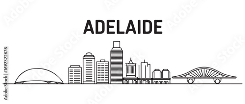 Adelaide Line Art skyline horizontal banner. Adelaide, Australia. Vector template for your design. with white background