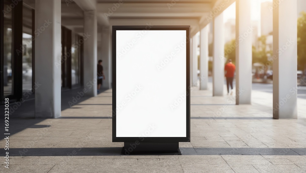 Fototapeta premium Mockup billboards or white promotion poster displayed on the front of the restaurant, coffee shop Promotion information for marketing announcements and details