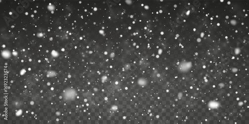 Snowfall Background With White Falling Snowflakes And Soft Winter Overlay Effect On Transparent Design For Holiday And Seasonal Projects. Vector Illustration