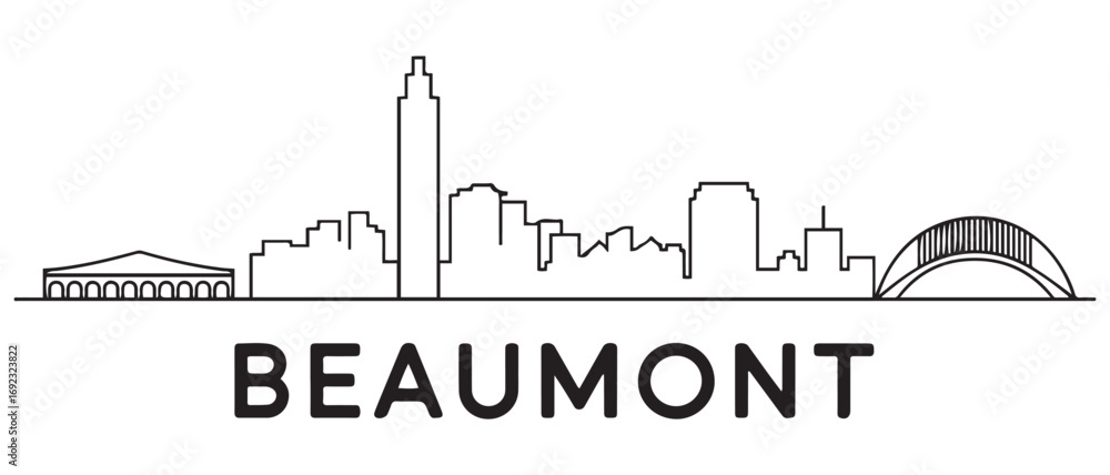 Obraz premium Beaumont Line Art skyline horizontal banner. Beaumont, TX. Vector template for your design. with white background