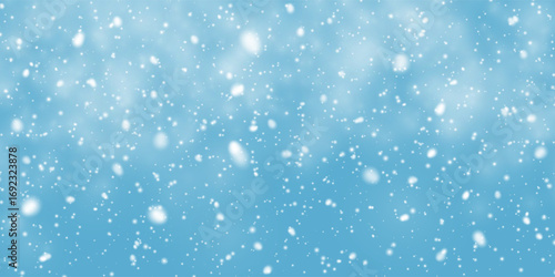Snowflakes Falling On Blue Background With Winter Cold Atmosphere And Holiday Season Mood, Perfect For Christmas And New Year Design. Vector Illustration