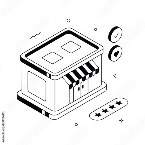 An isometric illustration of a simple, modern shop building, ready to use vector