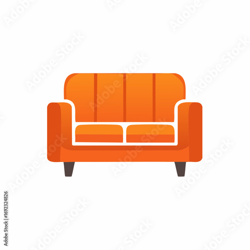 Bright orange two seater sofa vector illustration. Modern loveseat furniture icon for home interior design.