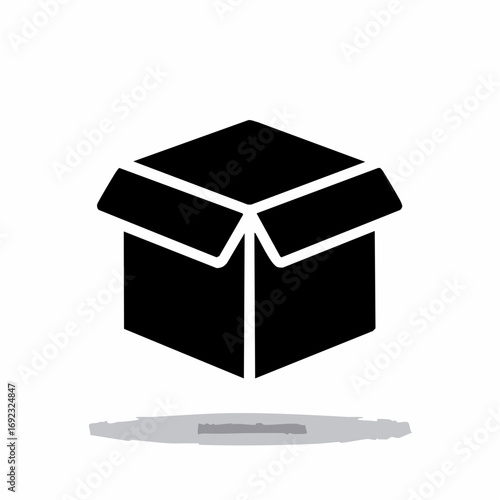 Black open cardboard box icon simple design silhouette isolated on white