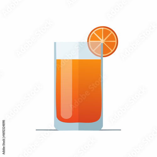 Refreshing orange juice glass with citrus slice flat design illustration summer beverage