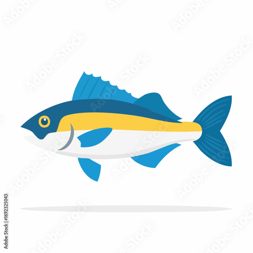 Blue and yellow striped fish illustration, aquatic animal, marine wildlife vector graphic