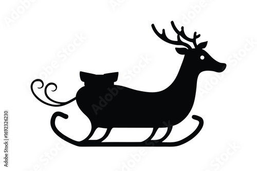 christmas reindeer sleigh ride simple silhouette vector icon