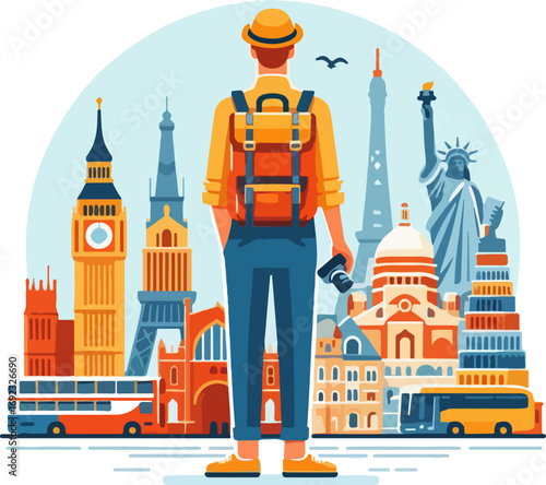 Full_body_vector_illustration_of_a_traveler_with_a_backpack_and_camera_stand