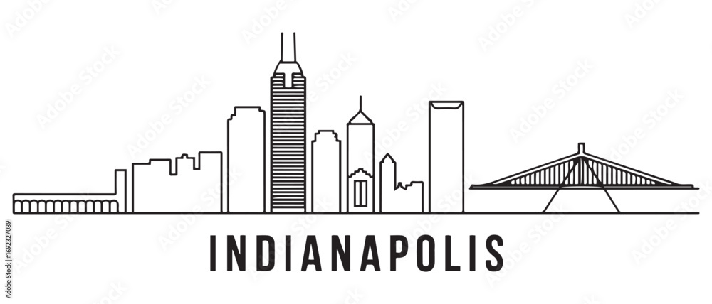 Obraz premium Indianapolis Line Art skyline horizontal banner. Indianapolis, Indiana. Vector template for your design. with white background