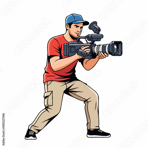 Professional Cameraman Recording an Event, Vector Illustration