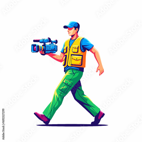 Professional Cameraman Recording an Event, Vector Illustration