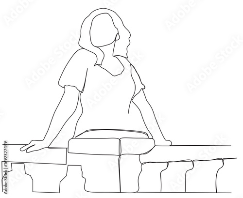 Woman on the rooftop, continuous line art