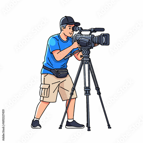 Professional Cameraman Recording an Event, Vector Illustration
