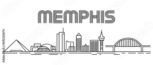 Memphis Line Art skyline horizontal banner. Memphis, Tennessee. Vector template for your design. with white background