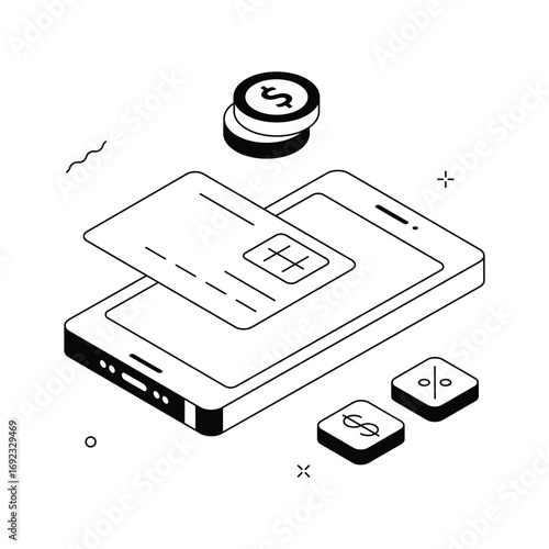 Mobile payment, online payment isometric illustration in trendy style
