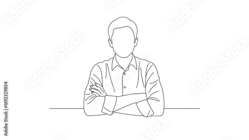Outline drawing of man with arms crossed vector illustration business professional confident pose design 100 on transparent background