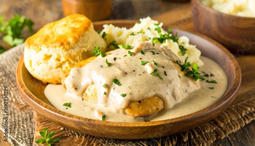 Creamy Chicken with Biscuits and Mashed Potatoes