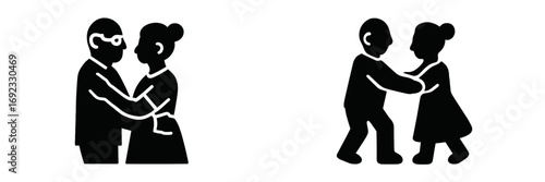 Set of black glyph icons showing a senior couple and a young couple dancing, representing ballroom and slow partner dance activities