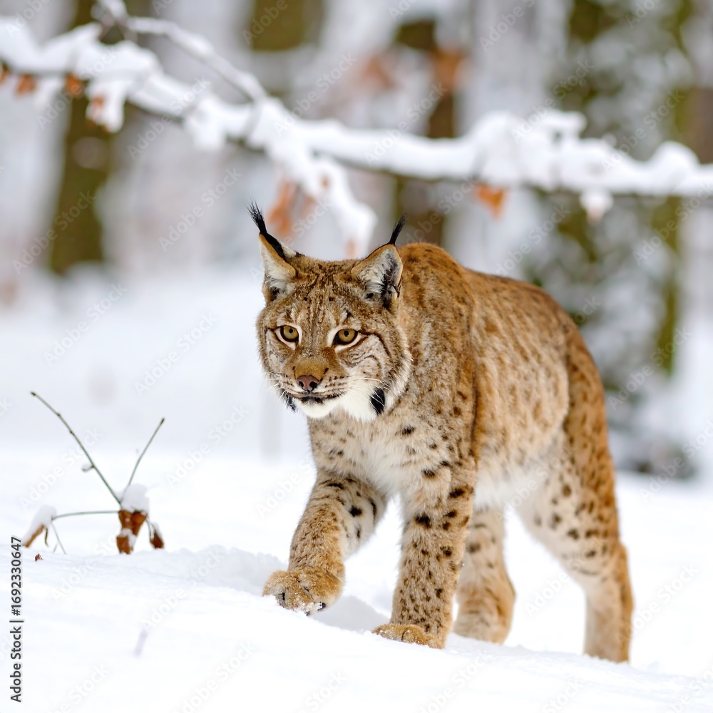 Fototapeta premium Lynx in snowy forest (2)