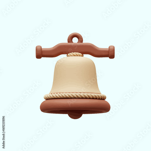 3D Claymorphic Ship's Bell Icon isolated on a white background