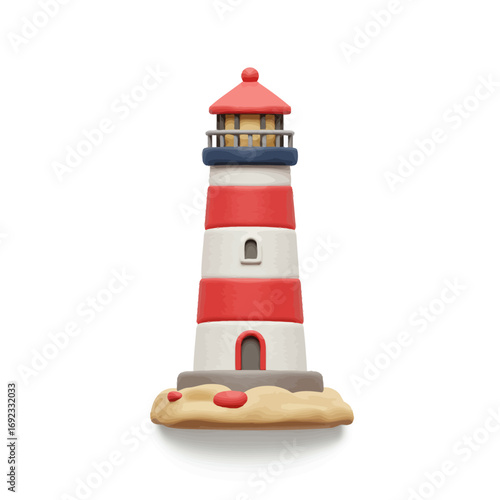 Claymorphic Lighthouse 3D Icon isolated on a white background