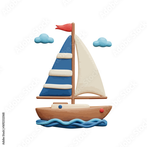 Sailboat Claymorphic 3D Icon isolated on a white background