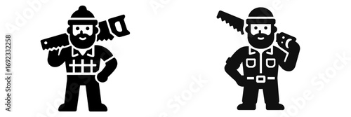 Lumberjack and carpenter character icons in a simple black glyph style for woodworking and forestry themes