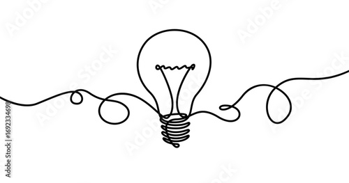 Bulb, continious line drawing. Creative idea outline. Vector illustration.
