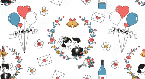 Celebrate romance with a sweet wedding pattern perfect for invitations, cards, or celebratory designs