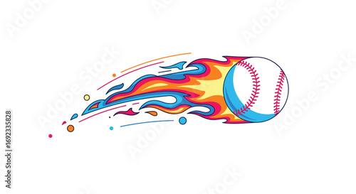 Dynamic baseball soaring with vibrant flames, a powerful design for sports branding and energetic promotions