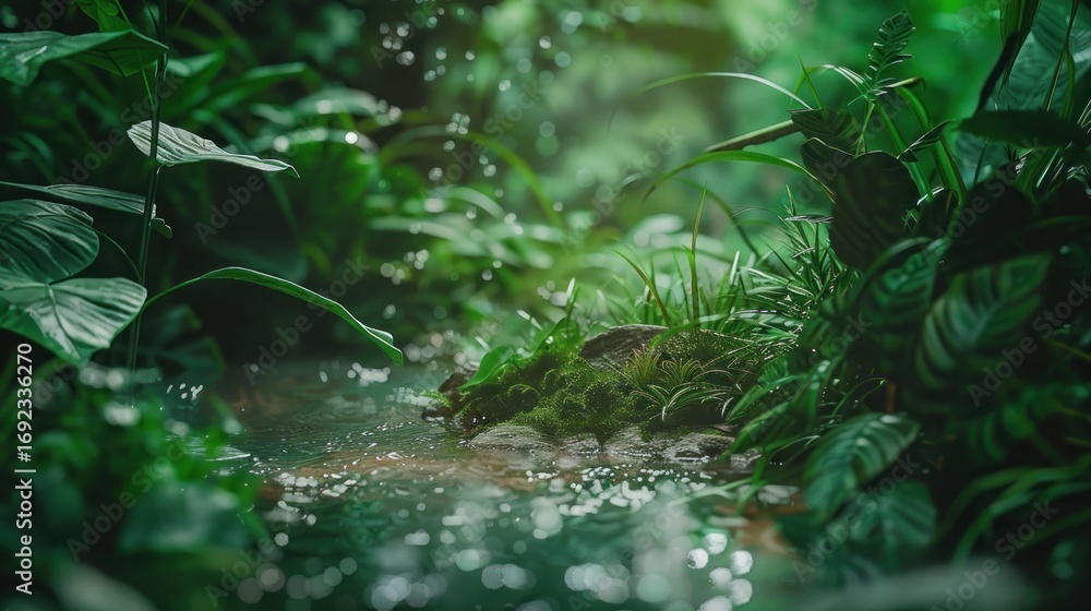Fototapeta premium Tranquil stream through lush greenery