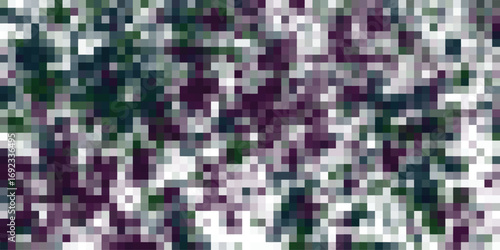 Abstract pixelated pattern in shades of purple green and gray creates a modern digital mosaic effect