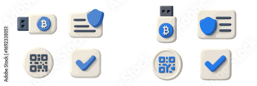 Modern digital security, cryptocurrency, and data protection symbols for online verification and secure digital transactions